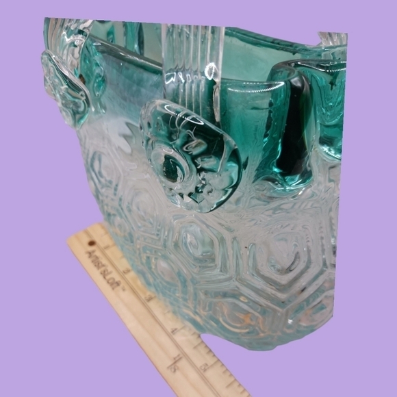 HQT hand blown cased handled purse basket turquoise color - Picture 6 of 10